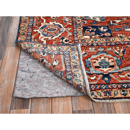 9'2"X12'8" Midnight Blue Seeripe Heris Hand Knotted High Mountain Wool Rug
