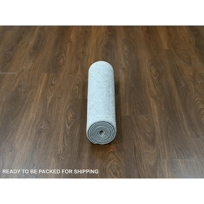 2'6"X8'5" Oyster Gray Hand Knotted Soft Wool Oushak Design Runner Rug