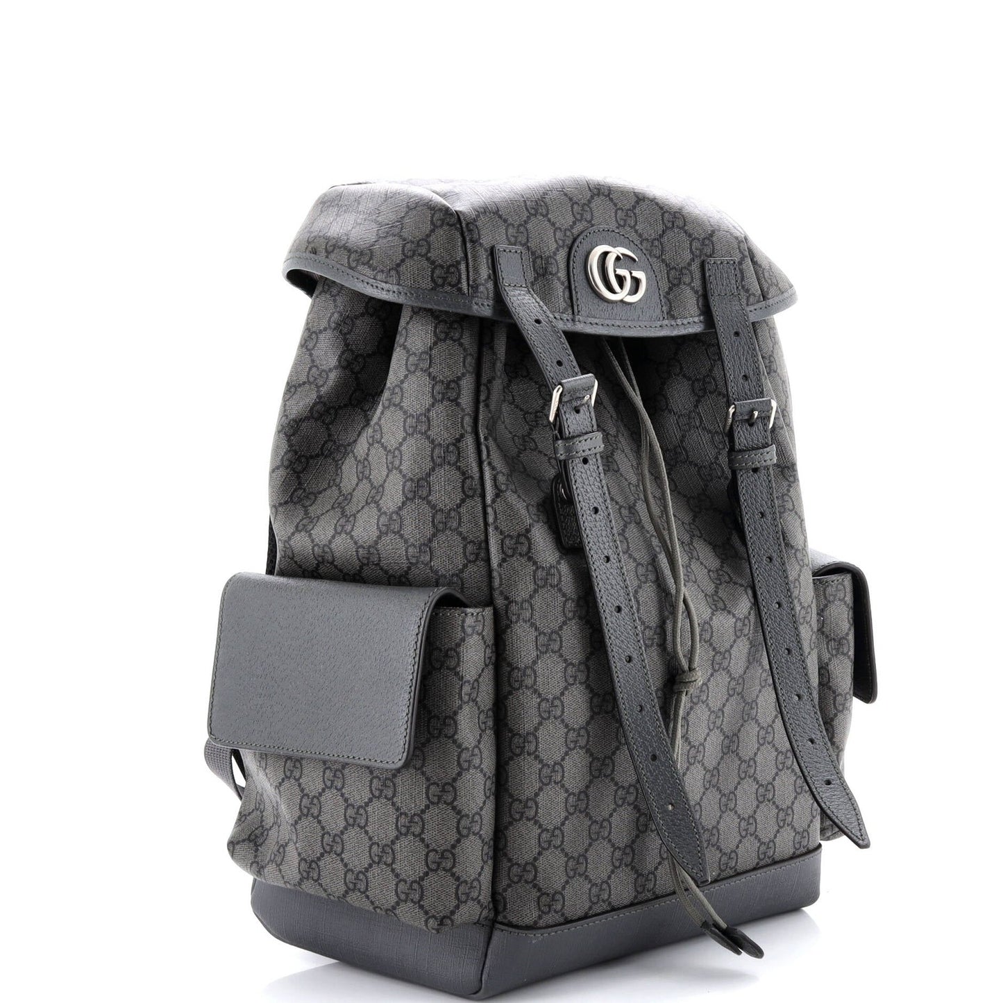 Gucci Double Pocket Buckle Backpack Printed Gg Coated Canvas Large