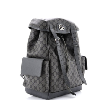 Gucci Double Pocket Buckle Backpack Printed Gg Coated Canvas Large