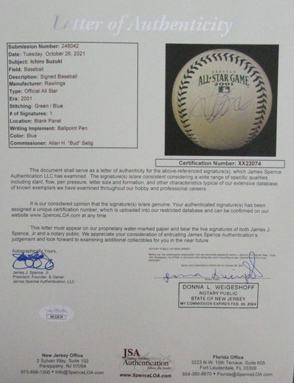 Ichiro Suzuki Autographed Rawlings 2001 All-Star