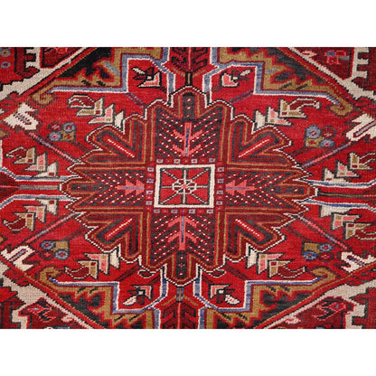 9'9"X12'6" Red Pure Wool Hand Knotted Vintage Zoroastrian Heris Rug
