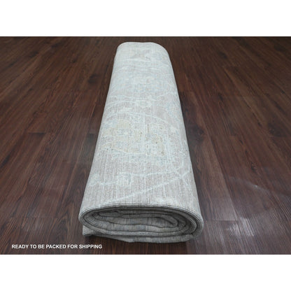 9'X12' Gray Hand Knotted Washed Out Peshawar Vines Design 100% Wool Rug