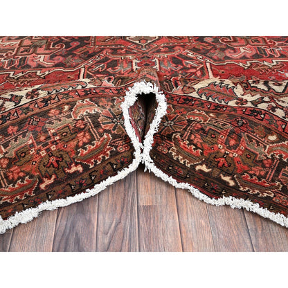8'6'X11'4" Cherry Red Vintage Zoroastrian Heris Pure Wool Hand Knotted Rug