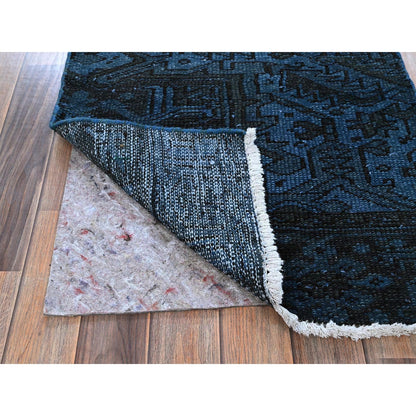 2'3"X11' Navy Overdyed Vintage Zoroastrian Hand Knotted Wool Runner Rug