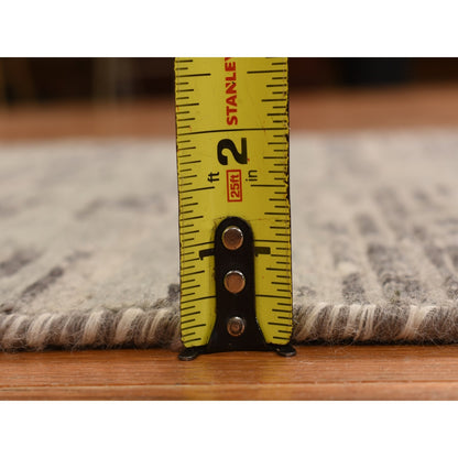 2'7"X12'1" Gray Undyed Natural Wool Modern Hand Knotted Runner Rug