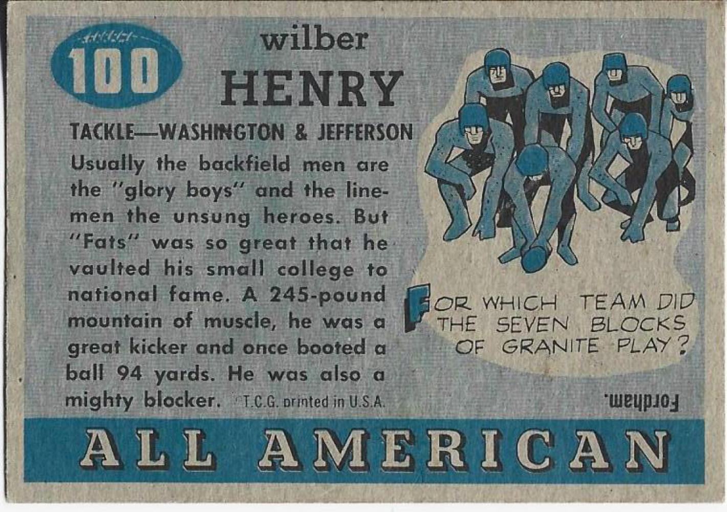Fats Henry 1955 All American Card (Near Mint)