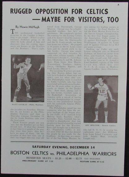 Vintage 1946 Boston Celtics Vs. Detroit Falcons