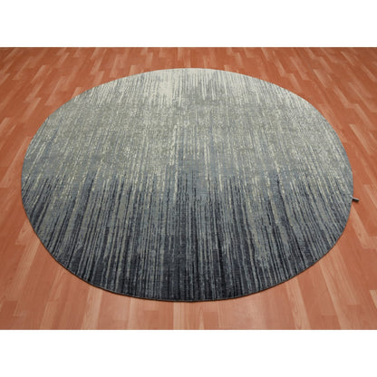 7'10"X8'1" Gray And Black Wool Hand Knotted Modern Ombre Design Round Rug