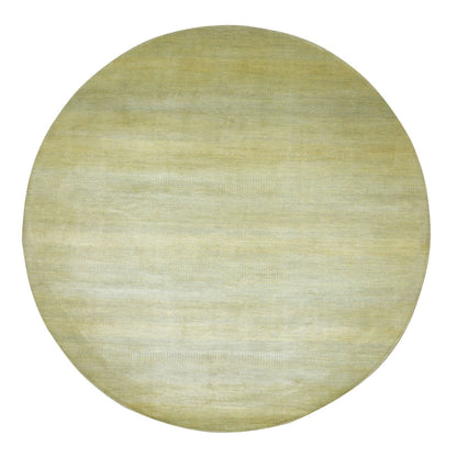 7'10"X7'10" Yellow Modern Grass Design Hand Knotted Wool-Silk Round Rug