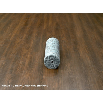 2'6"X11'8" Mist Gray Karjihooz Design Pure Wool Hand Knotted Runner Rug