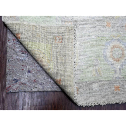 9'7"X13'6" White Afghan Angora Oushak Vines Design Wool Hand Knotted Rug