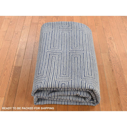 8'X10' Blue Silk With Wool Maze Design Hand Knotted Oriental Rug