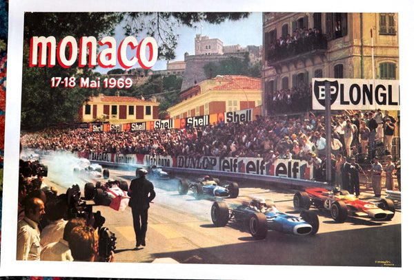 Monaco Grand Prix 1969 Authentic Original Printing Rare Poster Artwork Maestri