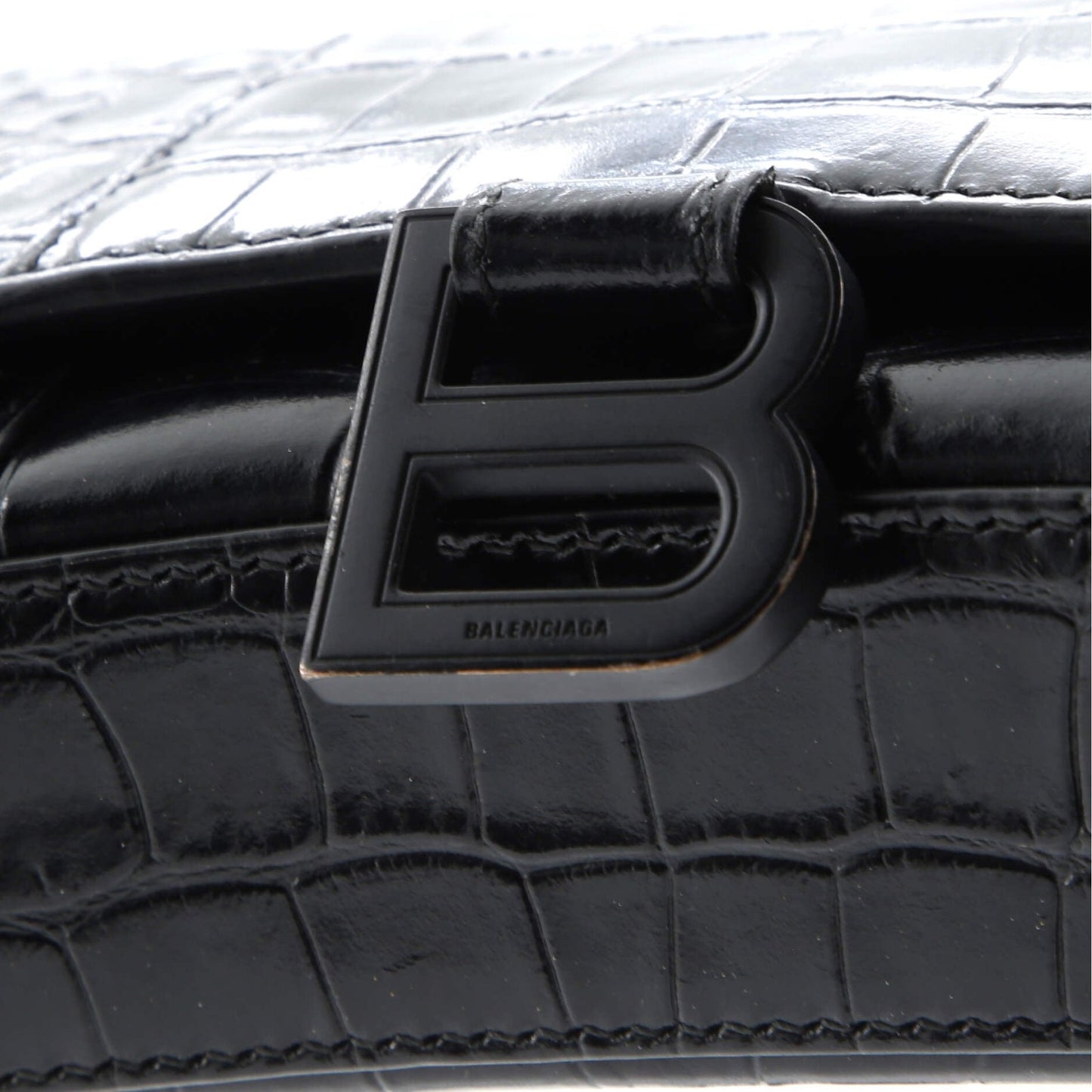 Balenciaga Hourglass Crossbody Bag Crocodile Embossed Leather Xs