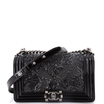 Chanel Boy Flap Bag Sequin With Patent Old Medium