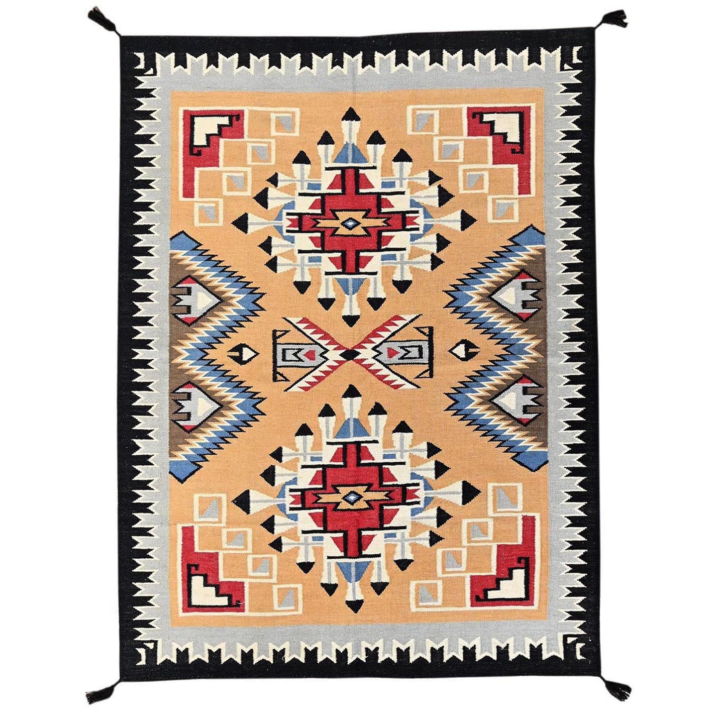 5'2"X7' Peach Color American Indian Design Rug Flat Weave Hand Woven Wool