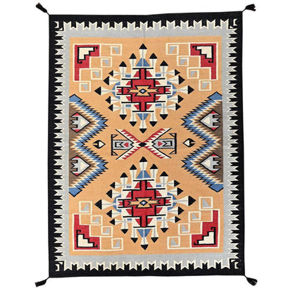 5'2"X7' Peach Color American Indian Design Rug Flat Weave Hand Woven Wool