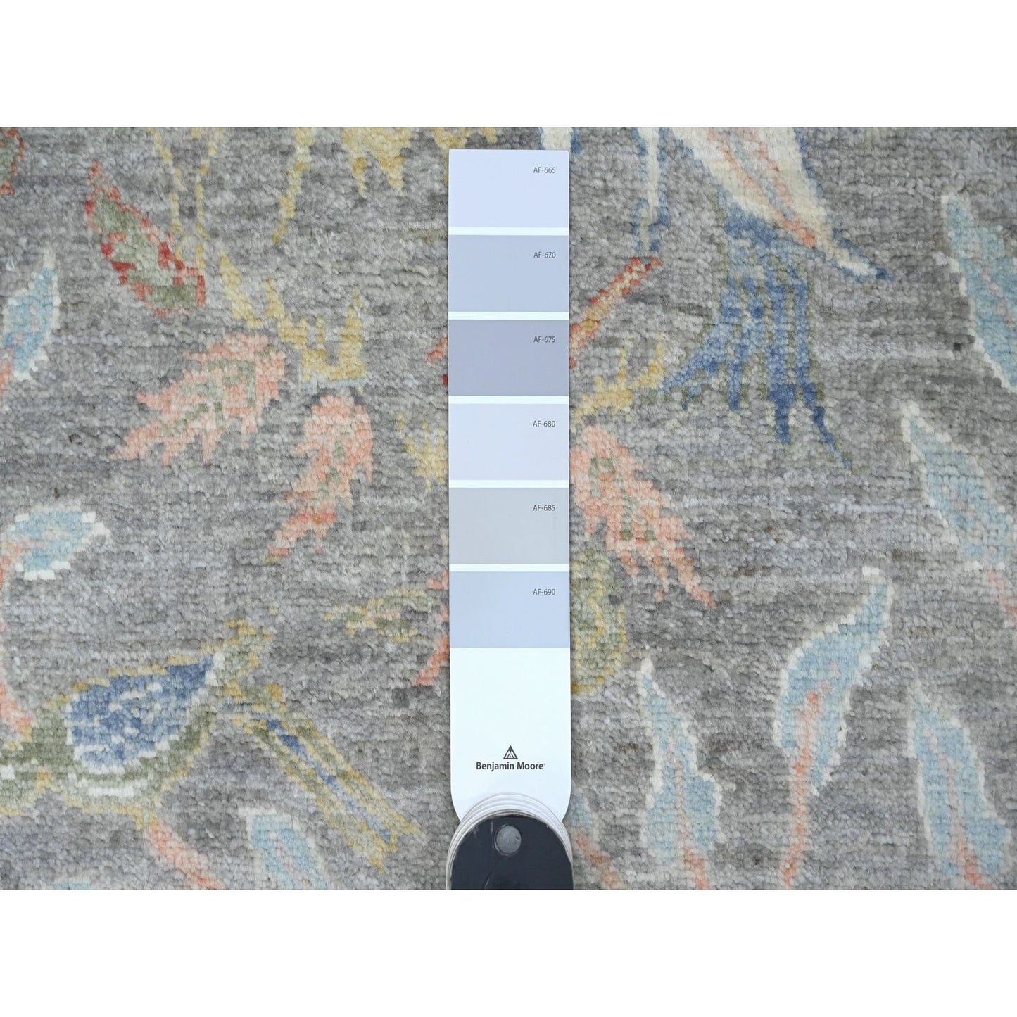 2'6"X15'7" Gray Afghan Paradise Design Soft Wool Hand Knotted Runner Rug