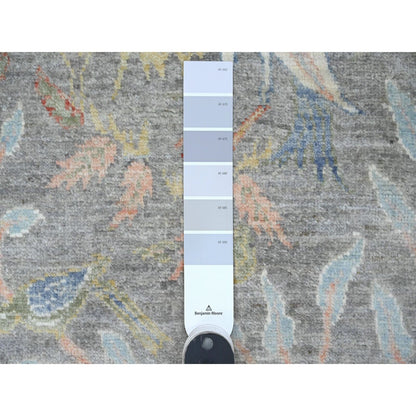 2'6"X15'7" Gray Afghan Paradise Design Soft Wool Hand Knotted Runner Rug