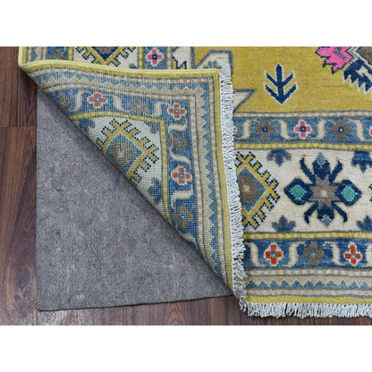 4'10"X6'6" Yellow Fusion Kazak Pure Wool Hand Knotted Oriental Rug