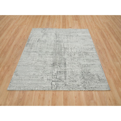 Modern Hand Knotted Light Gray Square Oriental 6'2" Design Rug