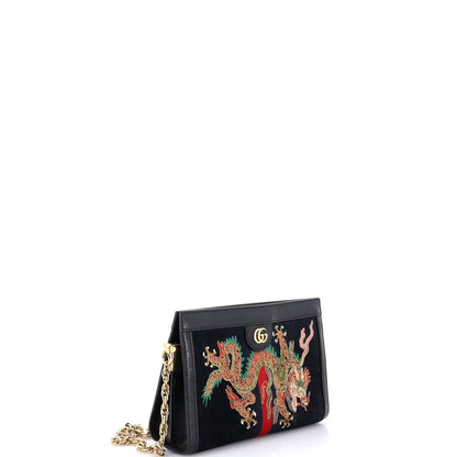 Gucci Ophidia Chain Shoulder Bag Embroidered Suede Small