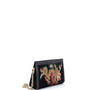 Gucci Ophidia Chain Shoulder Bag Embroidered Suede Small
