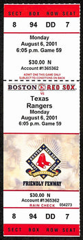 2001 Ticket Red Sox-Tex Hatteburg Hits Into Triple Play/Grand Slam Same Game