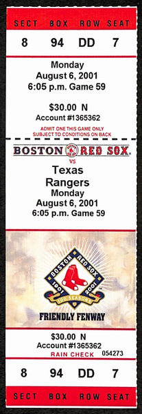 2001 Ticket Red Sox-Tex Hatteburg Hits Into Triple Play/Grand Slam Same Game