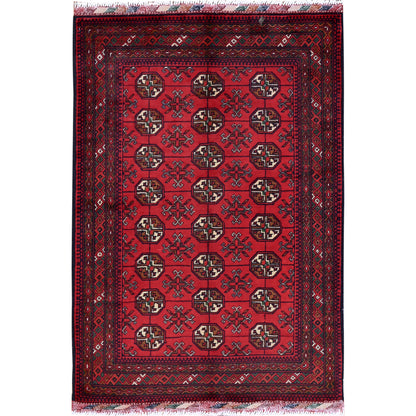 2'8"X3'9" Red Princess Bokara Geometric Design Soft Wool Hand Knotted Rug