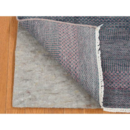 2'7"X8'10" Green Wool And Silk Grass Design Hand Knotted Runner Rug