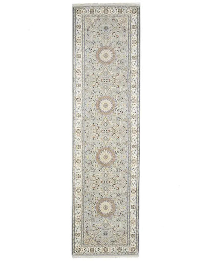 Hand-Knotted Light Blue Indo-Nain Runner Rug 3X10