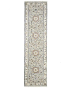 Hand-Knotted Light Blue Indo-Nain Runner Rug 3X10