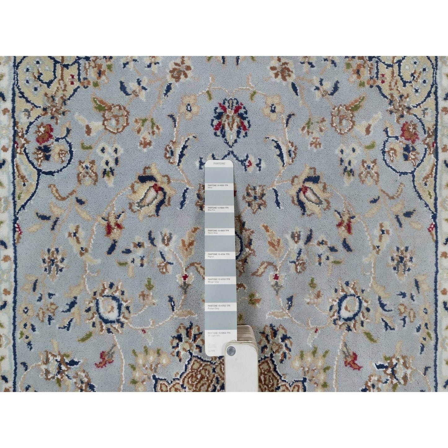 3'2"X5'2" Pigeon Blue 250 Kpsi Wool & Silk Nain Hand Knotted Oriental Rug