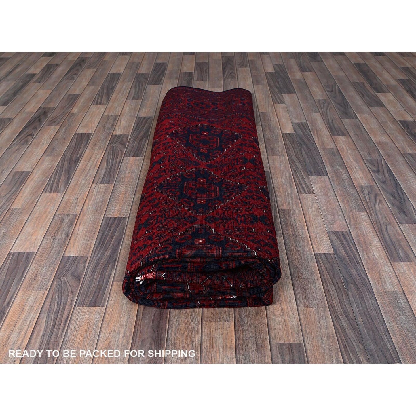 9'10"X13'2" Red Afghan Khamyab Geometric Design Soft Wool Hand Knotted Rug