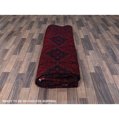 9'10"X13'2" Red Afghan Khamyab Geometric Design Soft Wool Hand Knotted Rug