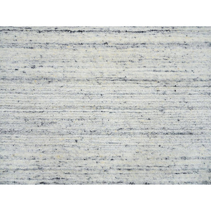 6'X6' Ivory Plain Modern Striae Design Wool Hand Loomed Round Rug