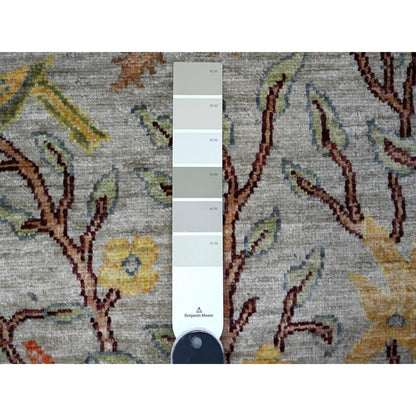 2'9"X9'8" Gray Peshawar Birds Paradise Hand Knotted Runner Oriental Rug