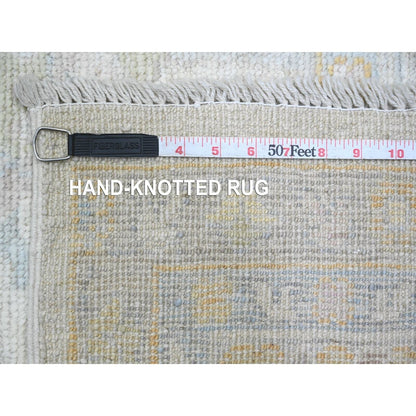 8'X8' Pearl White Hand Knotted Afghan Angora Oushak Pure Wool Square Rug