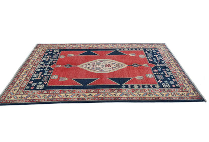Handmade Kazak Oushak Oriental Rug 4X6 Ft Red