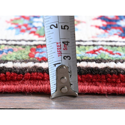 2'1"X6' Red Kazak With Tribal Design Hand Knotted Soft Wool Runner Rug