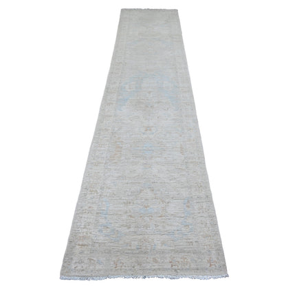 2'6"X11'7" Gray Oushak With Dragon Design Wool Hand Knotted Runner Rug