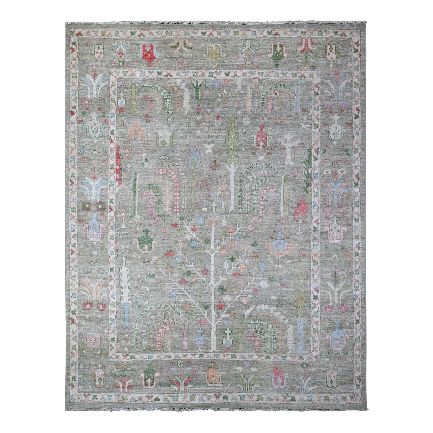 7'8"X9'10" Reseda Gray Afghan Angora Oushak Soft Pile Oriental Rug