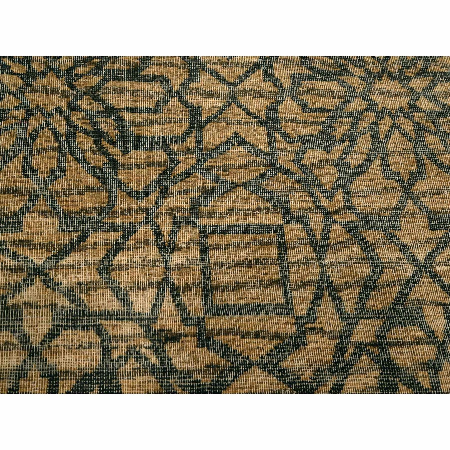 7'8"X8'7" Brown Flower Rosette Motif Undyed Natural Wool Hand Knotted Rug