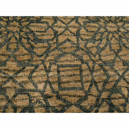 7'8"X8'7" Brown Flower Rosette Motif Undyed Natural Wool Hand Knotted Rug