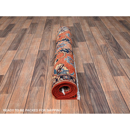 3'X5'2" Red Northwest Zoroastrian Flower Design Pure Wool Hand Knotted Rug