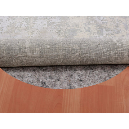 12'X12' Nimbus Gray Modern Abstract Hand Knotted Wool And Silk Round Rug