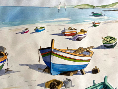 Aldo Riso "Fishermen'S Boats" - Cm 60X80 - Hand Painted Authenticated - Signed