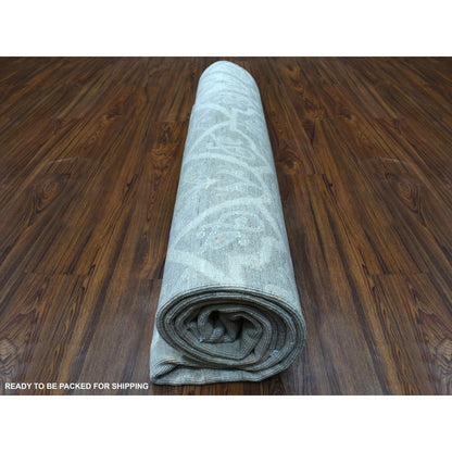 8'x9'9" Ivory White Wash Peshawar Natural Wool Hand Knotted Oriental Rug